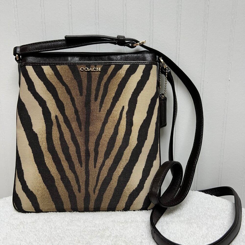 COACH Madison Zebra Print Brown & Khaki Crossbody Bag Purse